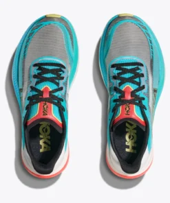 Alternative view of hoka one cielo X1 black electric aqua